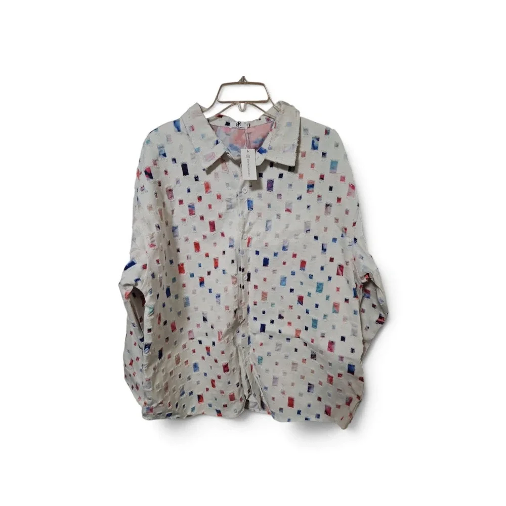 Belleza Republic Mens Distressed Patchwork Button Down Shirt White Large 0361